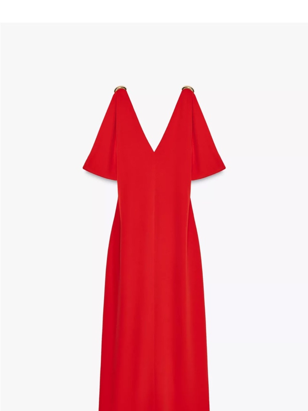 Zara Red V-Neck Midi Dress with Flutter Sleeves NWat